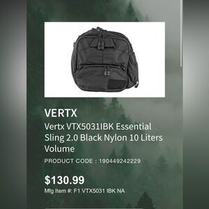 Vertx Essential Sling 2.0 Black Nylon 10 Liters Volume